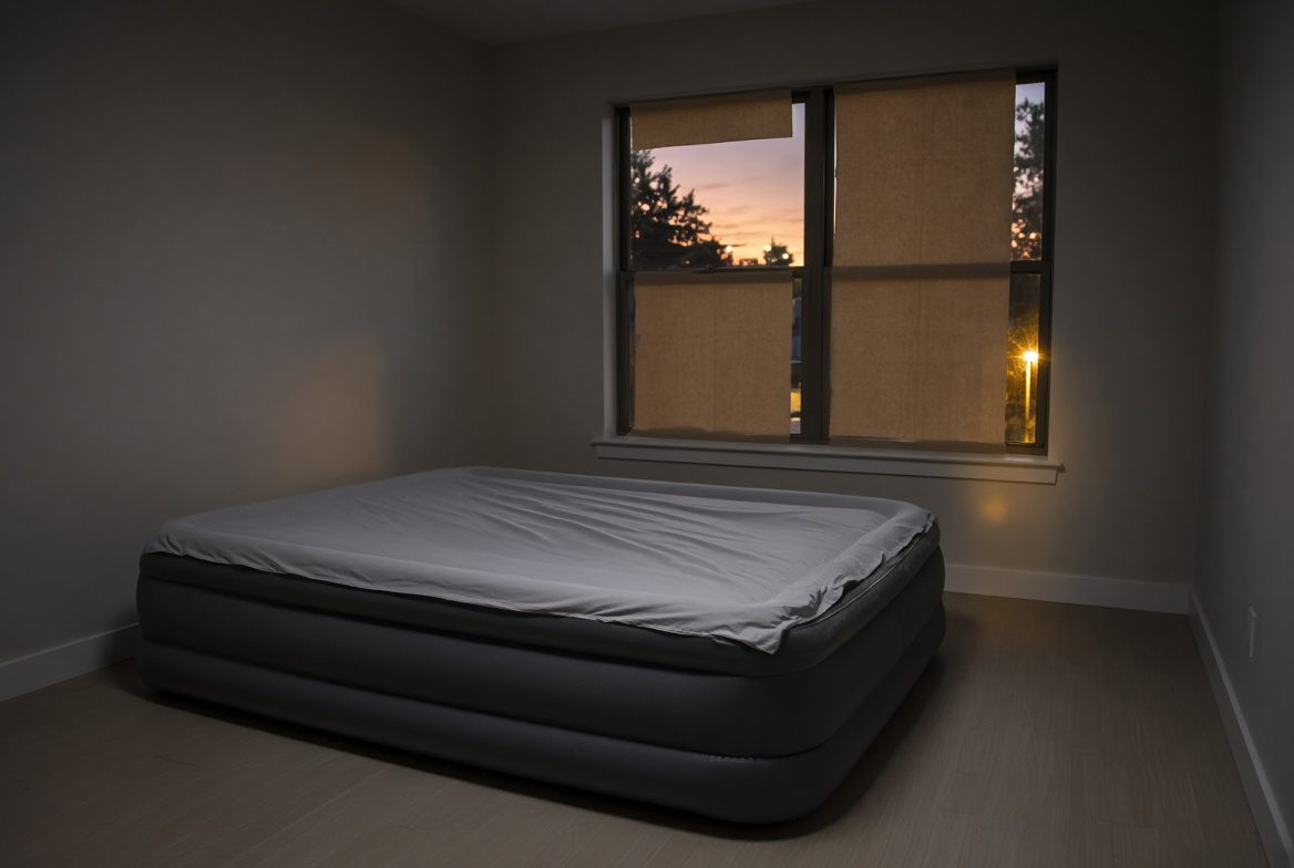 Raised air mattress at dusk