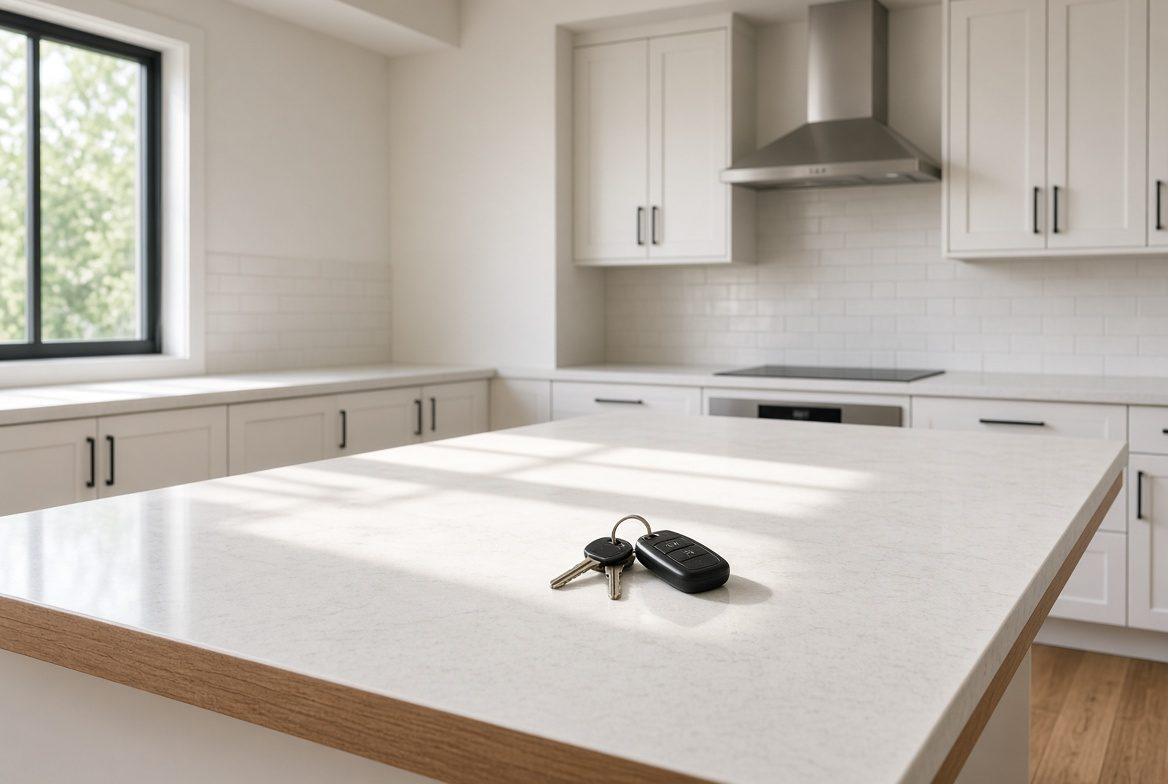 Keys alone on an empty kitchen island